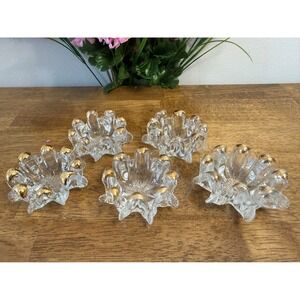 Vintage Gold-Tipped Textured Glass Candle Holders Set of Five MCM Decor‎ Retro